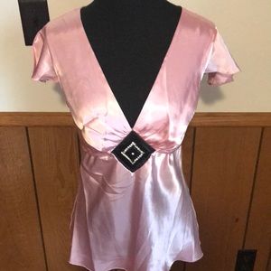 Dess USA Pink Black Silk Embellished Blouse Large